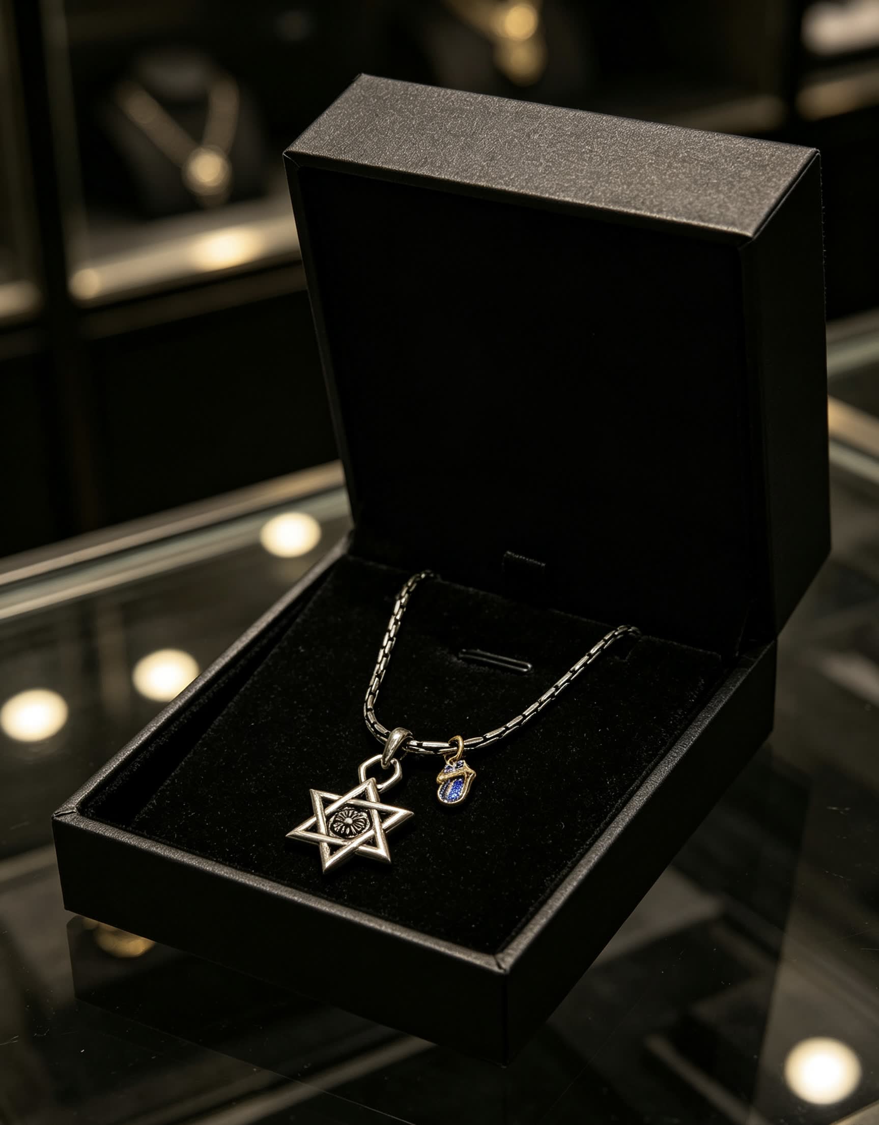 Chrome Hearts Silver Star of David Necklace with Blue Enamel Charm